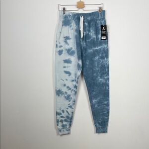 Navy Yard Blue Tie-Dye Jogger Pants 3 Pocket Tapered Hem Fleece Lining Women M